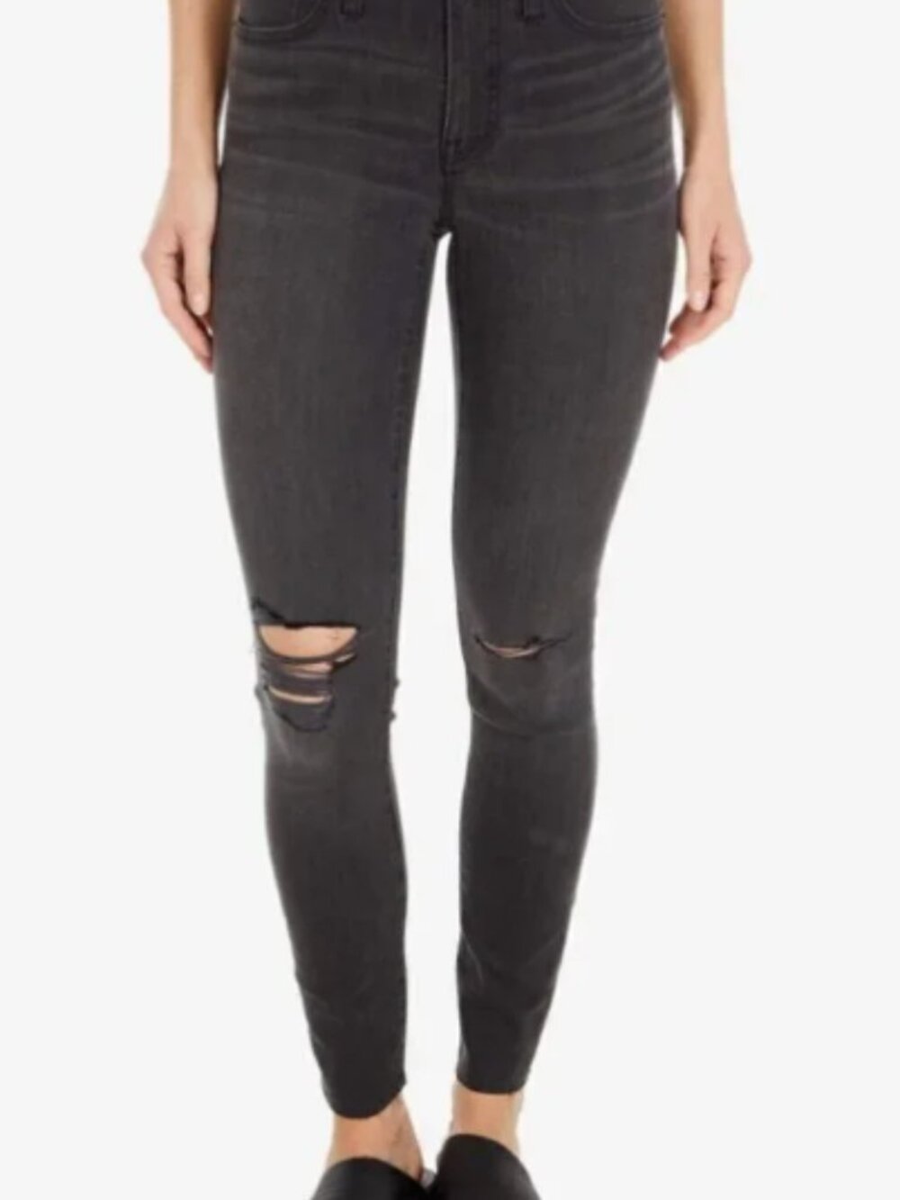 Madewell 9" Mid-Rise Grey Skinny Jeans Size 25P Distressed Raw Hem